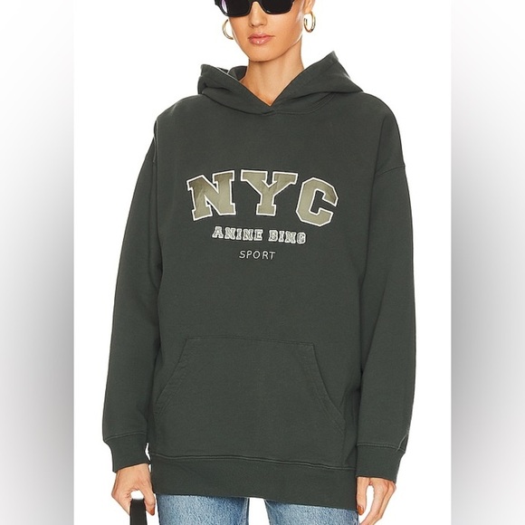 ANINE BING Vincent NYC Oversized Hoodie Sweatshirt – Dark Green - Picture 3 of 7